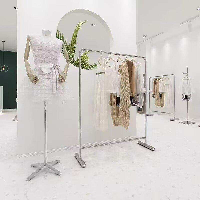 不锈钢服装店展示架落地式挂衣服架子简约银色女装货架展示挂衣架