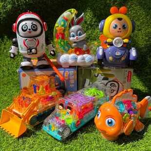 送宝宝中秋节灯笼可关音乐大熊猫透明齿轮汽车飞机变形机器人花灯