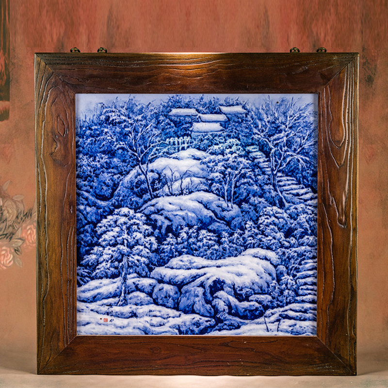 重工青花山水瓷板画屈昀老师手绘装饰瓷画家居挂画陈列摆件高端瓷
