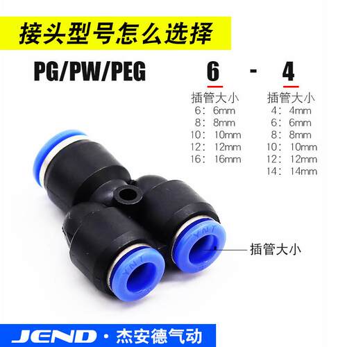 气动快速接头气管转接头直通大小头变径三通PG/PW/PEG4-6-8-10-12