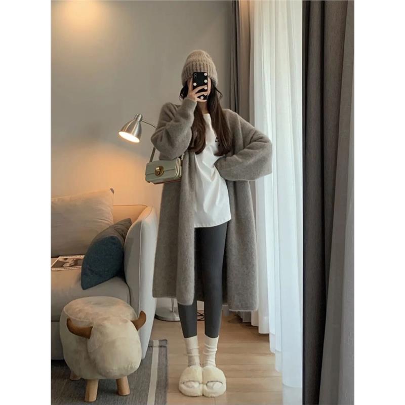 欧洲站法式高级感中长款软糯毛衣外套女秋季宽松慵懒显瘦针织开衫