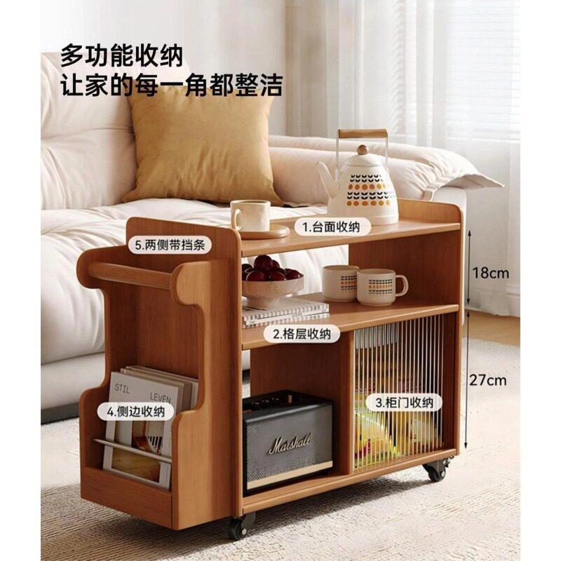 边几实木中古风可移动储存沙发边角柜小户型家用客厅多功能置物架