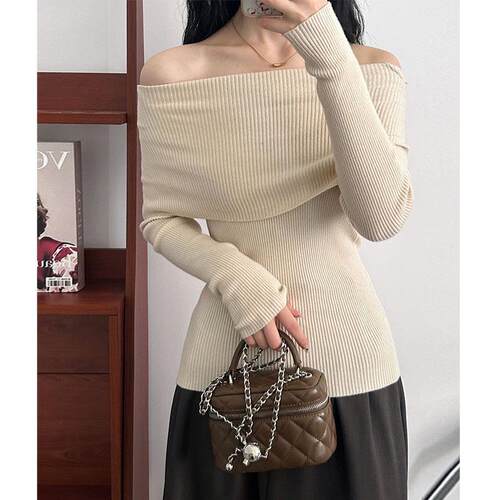 Red Marine Women's Off-Shoulder Fitted Sweater - Stylish and