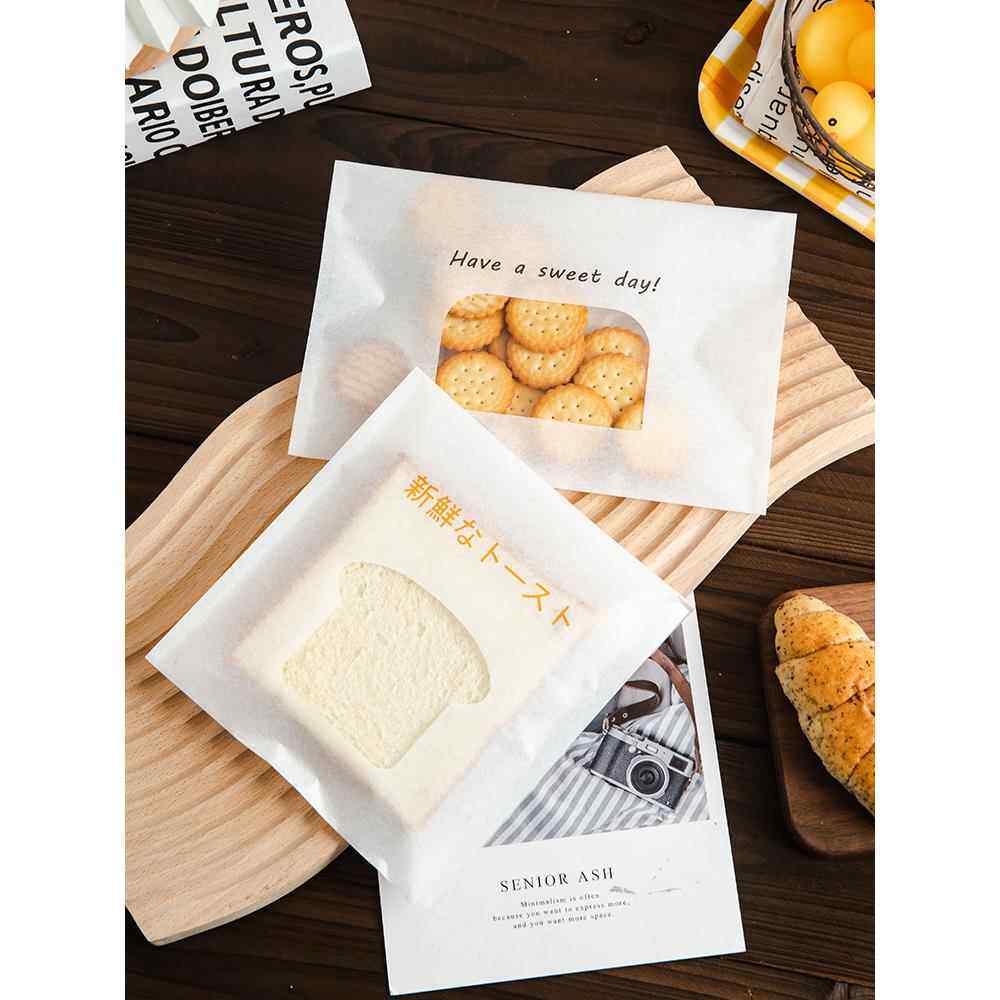 自粘饼干包装袋单个切片吐司面包欧包曲奇雪花酥自封棉纸袋ins风