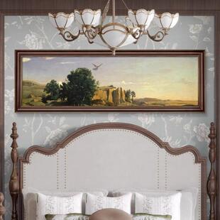 主床头挂画油画复古卧房村简约大芬壁画卧室美式横幅客厅装饰画间