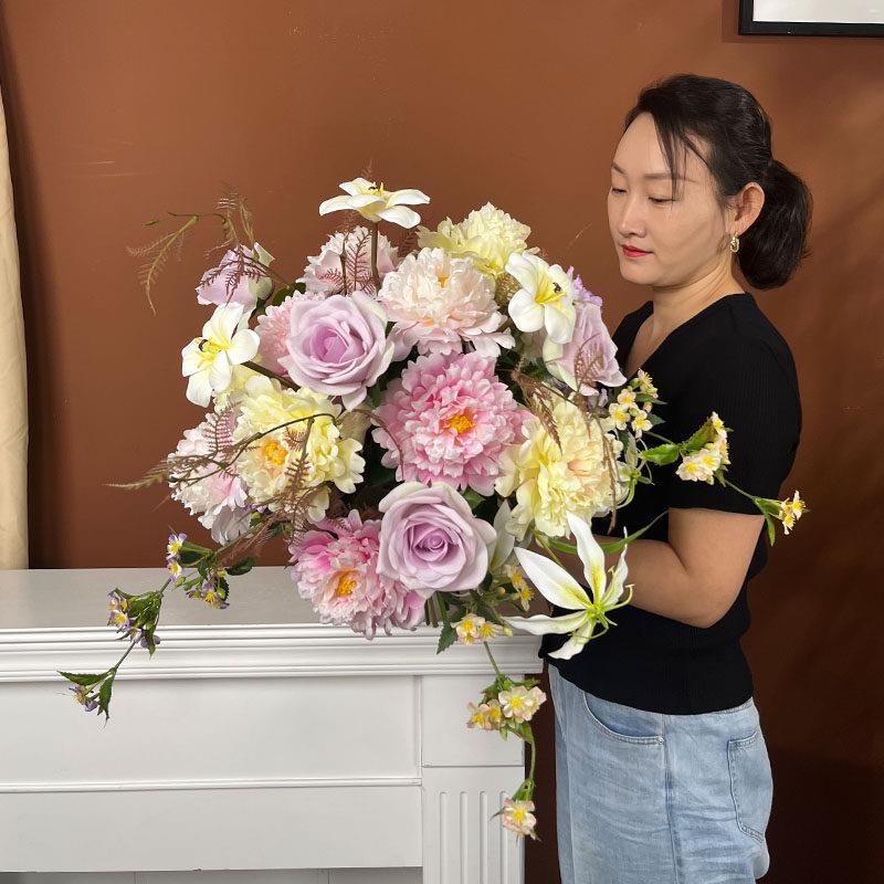 覆古风牡丹彷真花束高档餐桌装饰花艺客厅假花电视柜摆设绢花成品