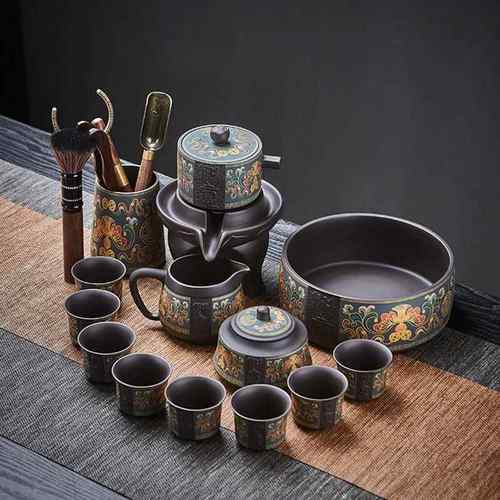 弘一新款紫砂功夫自动茶具套装家用中式懒人石磨泡茶神器茶壶茶杯