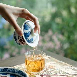 白汝青花釉里红龙纹二才盖碗家用陶瓷手抓碗功夫茶具泡茶碗悬停碗