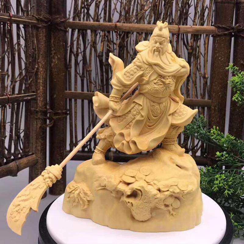 黄杨木跨步关公规格11.3*6.5*15cm 雕刻木雕摆饰摆件装