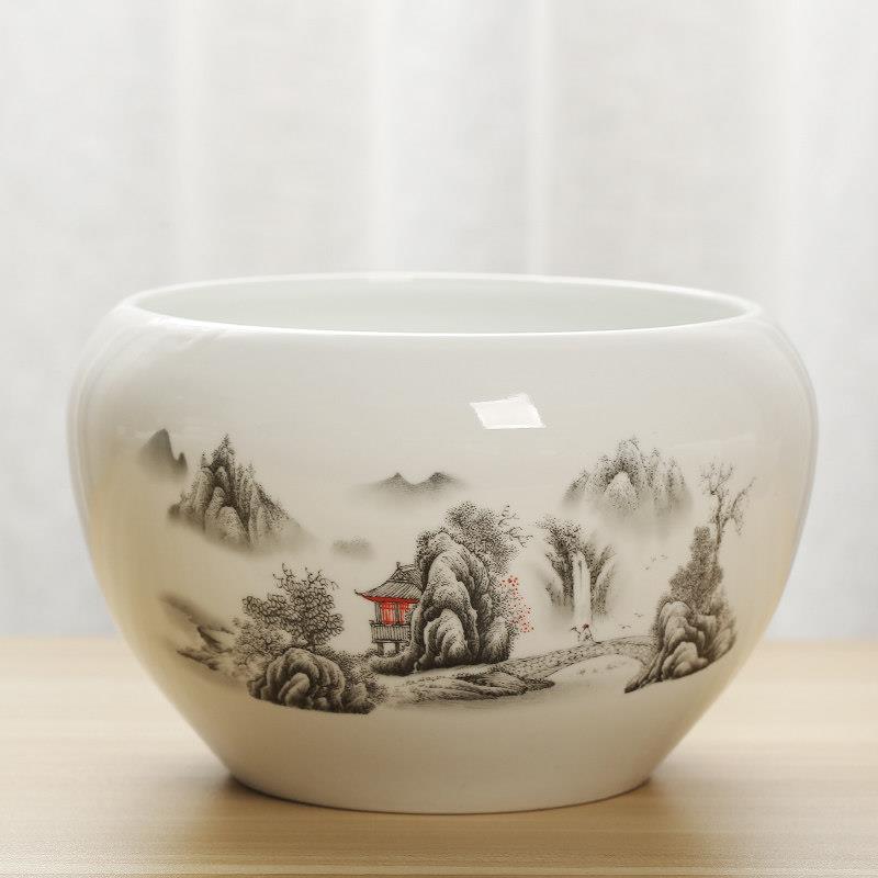 茶洗白瓷高款茶渣缸中号陶瓷功夫茶具配件器皿水培鱼缸笔洗碗水盂