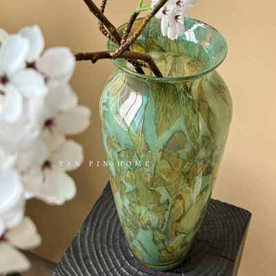 新中感式覆花古岩彩肌理琉璃瓶艺气泡高级轻奢水术培雪柳插花RSB
