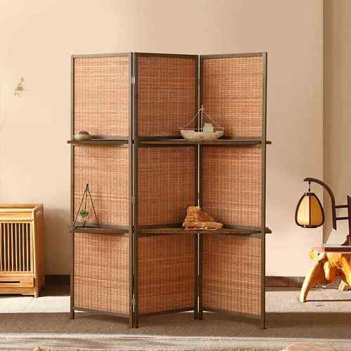 9新中式竹编屏风隔断复房古做旧折屏CPW叠移折动客厅茶室饭店U书