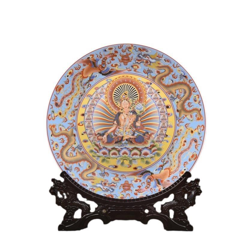 仿清珐琅彩花鸟陶瓷装饰盘挂盘摆盘仿古客厅艺术新中式瓷赏盘摆件