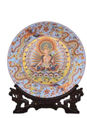 仿清珐琅彩花鸟陶瓷装饰盘挂盘摆盘仿古客厅艺术新中式瓷赏盘摆件