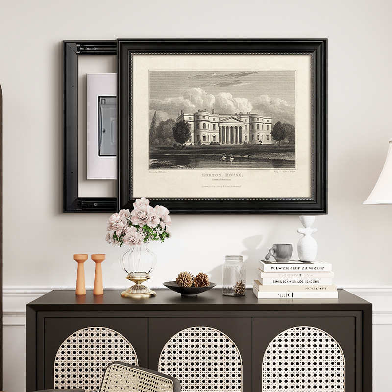 箱古风推拉法式装饰画复古中箱电表配电风景可遮挡盒客厅挂画电源