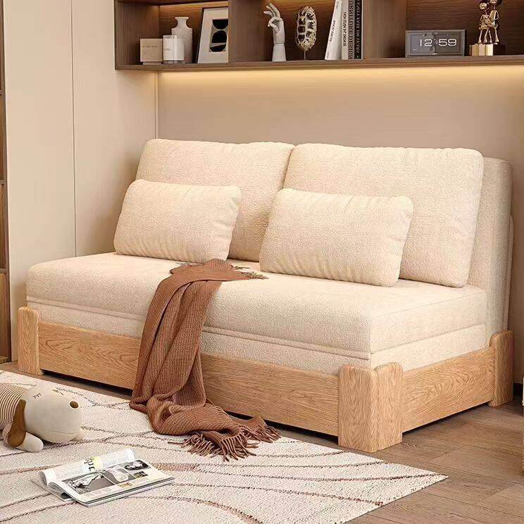 奶油风多功能实木沙发床一体两用可推拉折叠储物书房卧室客厅阳台