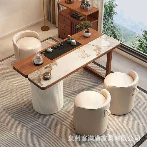 新中式实木阳台茶桌椅组合岩板家用小户型茶台功夫泡茶桌现代简约