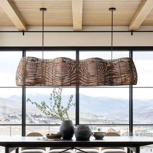 设计感餐厅吊灯长条餐桌藤编灯东南亚酒店吧台收银台灯中式茶室灯