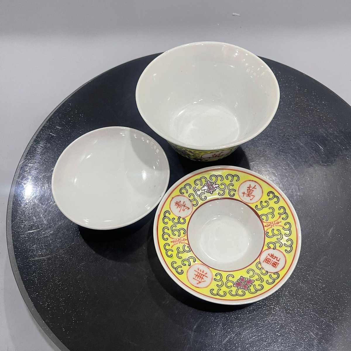 景德镇万寿无疆釉上粉彩带盖三才盖碗泡茶功夫茶手绘80年厂货