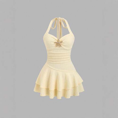Elegant Beach Vacation Dress, Sweet Style, Plain Pattern,