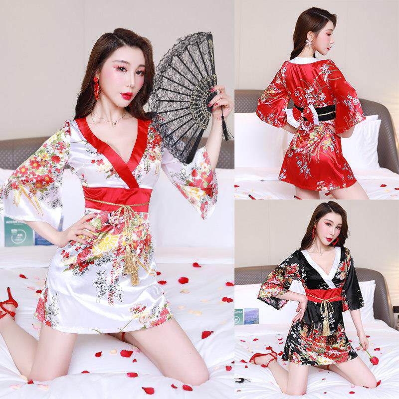 直播衣服女主播酒吧夜总会性感V领喇叭袖收腰包臀和服长袖连衣裙