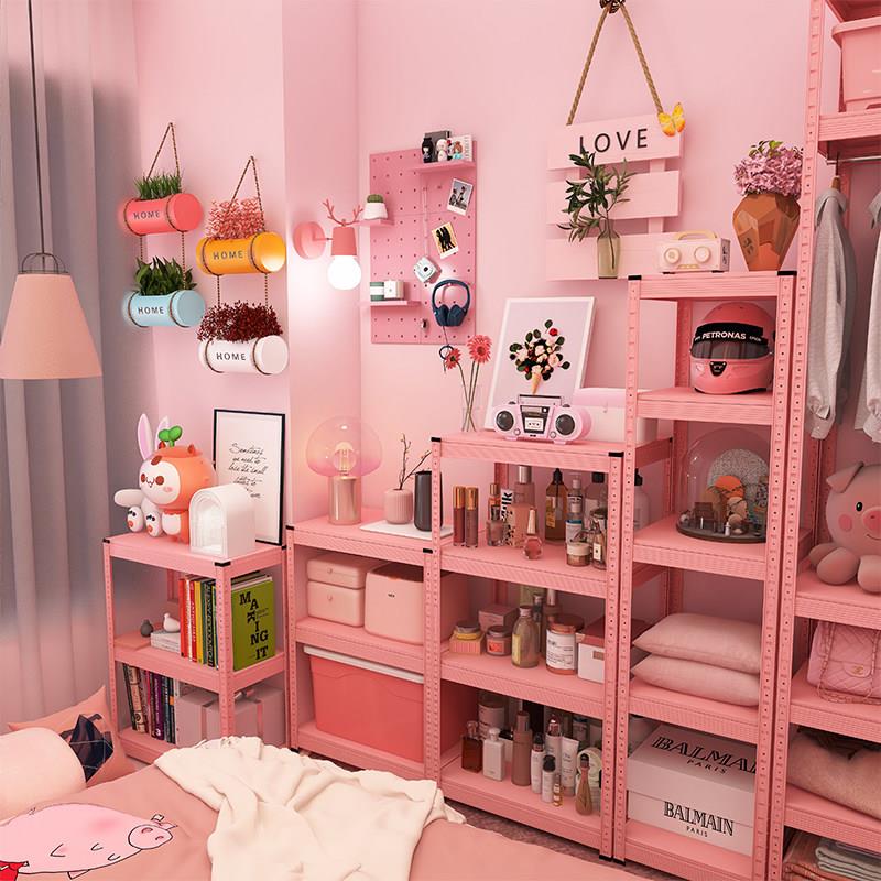 峰阳粉色少女心收纳置物架落地多层卧室客厅女孩高颜值书桌衣架