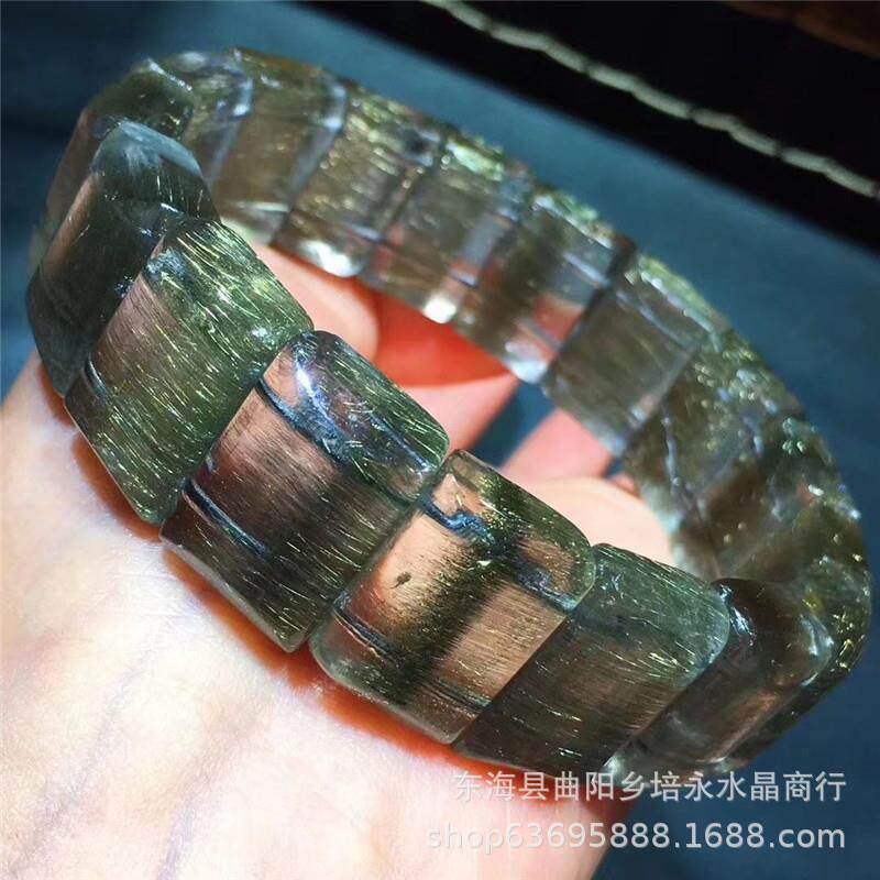 天然银钛晶手排 发晶手排 宽板满丝钛晶手排 男女款钛晶手排
