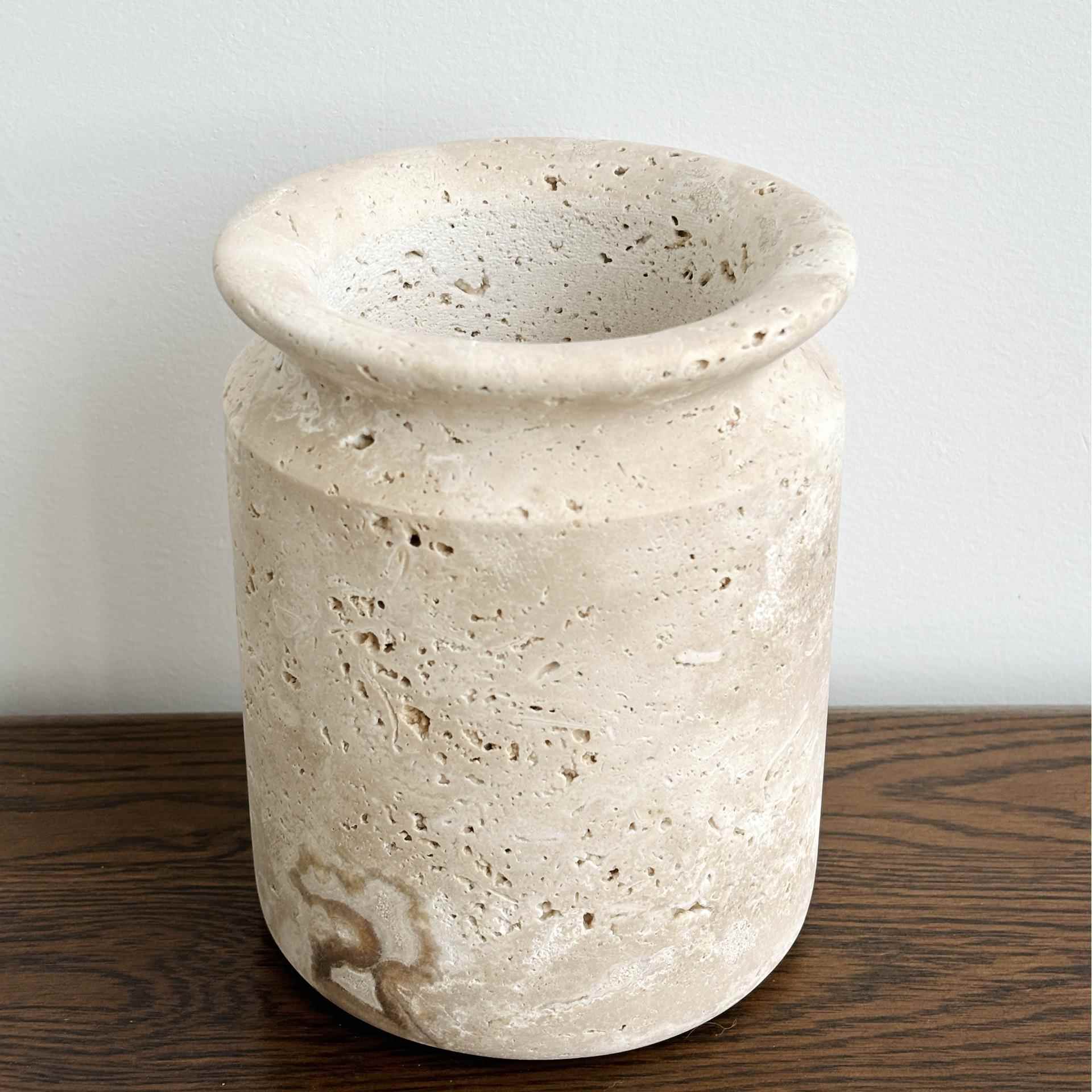 黄洞白洞石天然大理石装饰品花瓶花器家居工艺品石灰石华纸巾盒