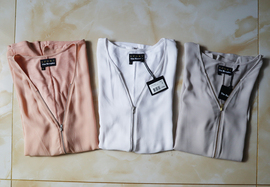 瑕疵6折外贸真丝双绉长袖T恤蚕丝弹力棉套头上衣白色灰色桔粉色