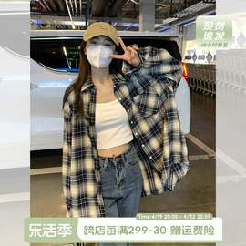 宋正恩港风复古格子衬衫女款春装小个子衬衣外套休闲开衫上衣外搭