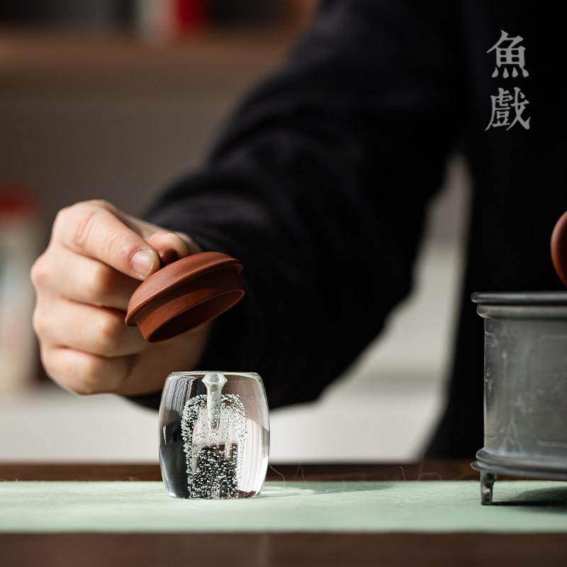 琉璃盖置紫砂茶壶盖托功夫茶具配件水晶玻璃摆件日式禅意茶道香插