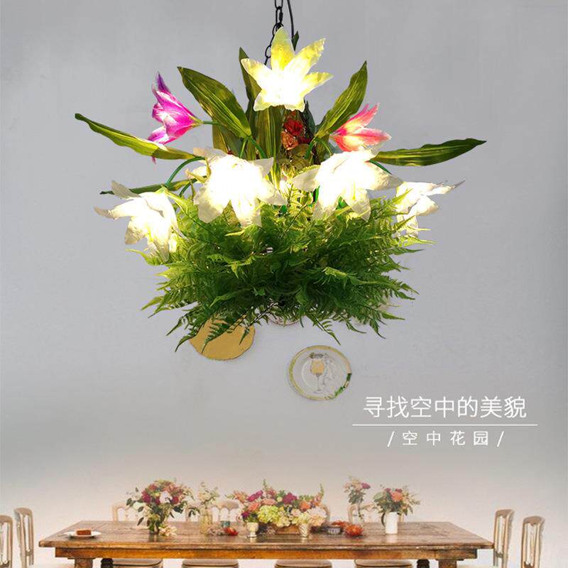 创意餐厅植物吊灯田园酒吧清吧主题绿植装饰灯花草氛围灯绿植灯