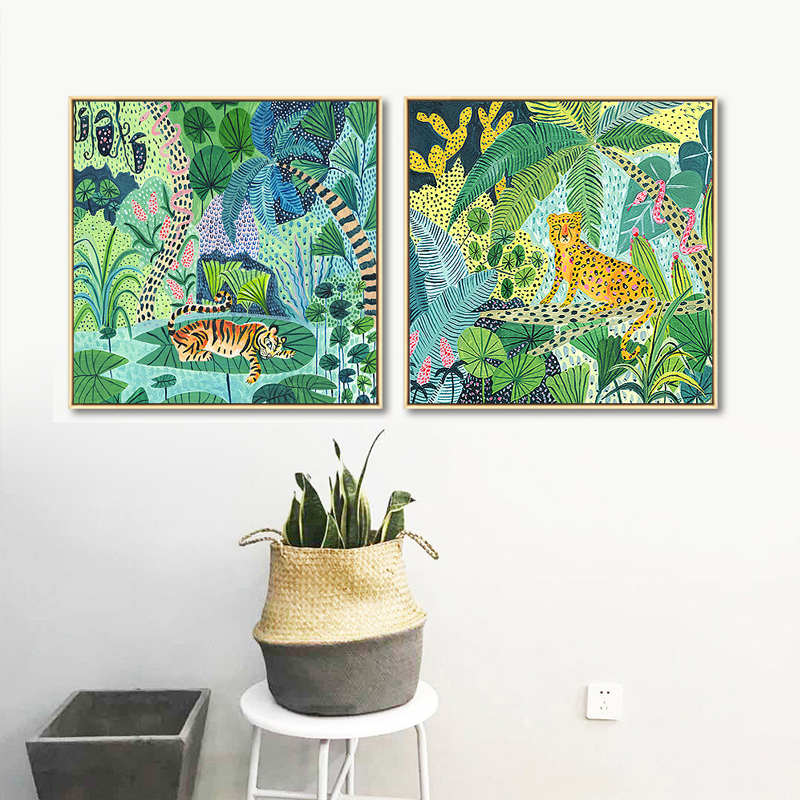 热带雨林餐厅树叶风景装饰画北欧客厅清新玄关挂画绿植物欧姬芙图片