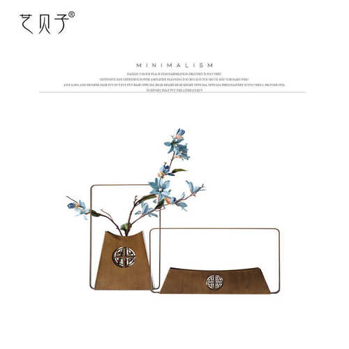 新中式金属花瓶玄关禅意花器摆件别墅酒店博古架中式软装家居饰品