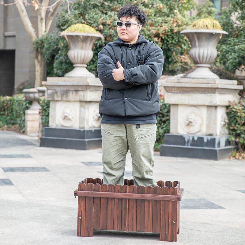 碳化防腐木外花箱长方槽形花盆户实木阳庭院台种菜WSW盆多肉花种