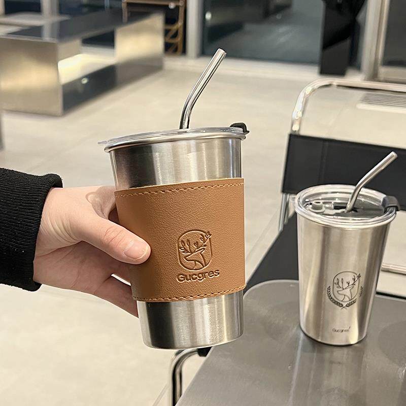 工业风304不锈钢家用啤酒杯防摔茶杯简约网红咖啡随手杯子吸管杯