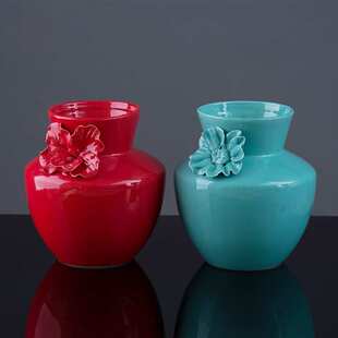 北欧创意花瓶摆件 高温烧制陶瓷红色花瓶 家居客厅艺术摆件代发