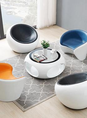 现代创意钢异形茶几圆形化玻璃洽AAM谈休商务会客区闲黑白色圆茶