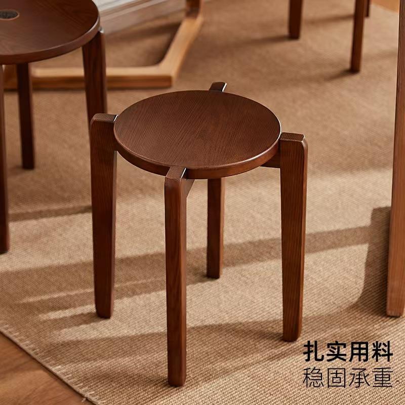 新款实木餐椅可叠放实木餐桌椅子新中式圆形方形实木家用堆叠凳子