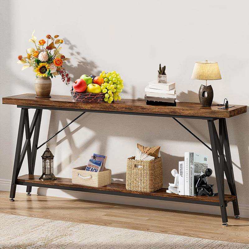 客厅玄关桌跨境爆款木质桌子置物摆放桌电脑办公双层置地办公桌子