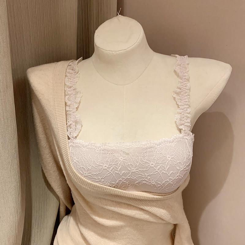 甜美蕾丝无肩带内衣女小胸聚拢薄款夏季防走光抹胸内搭美背文胸罩