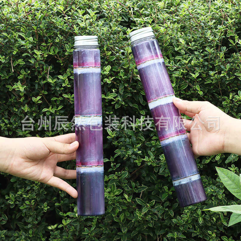 圆柱瓶网红竹子瓶PET400ML一次性塑料光棍密封瓶鲜榨果汁瓶奶茶瓶