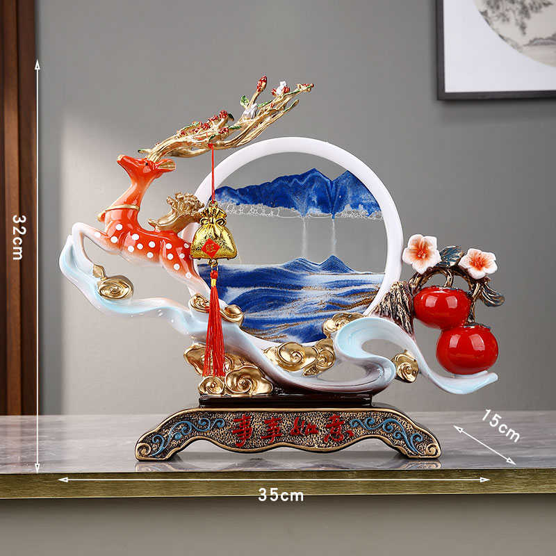 轻奢客厅玄关电视柜酒柜福鹿葫芦流沙画沙漏摆件乔迁装饰礼品摆件图片
