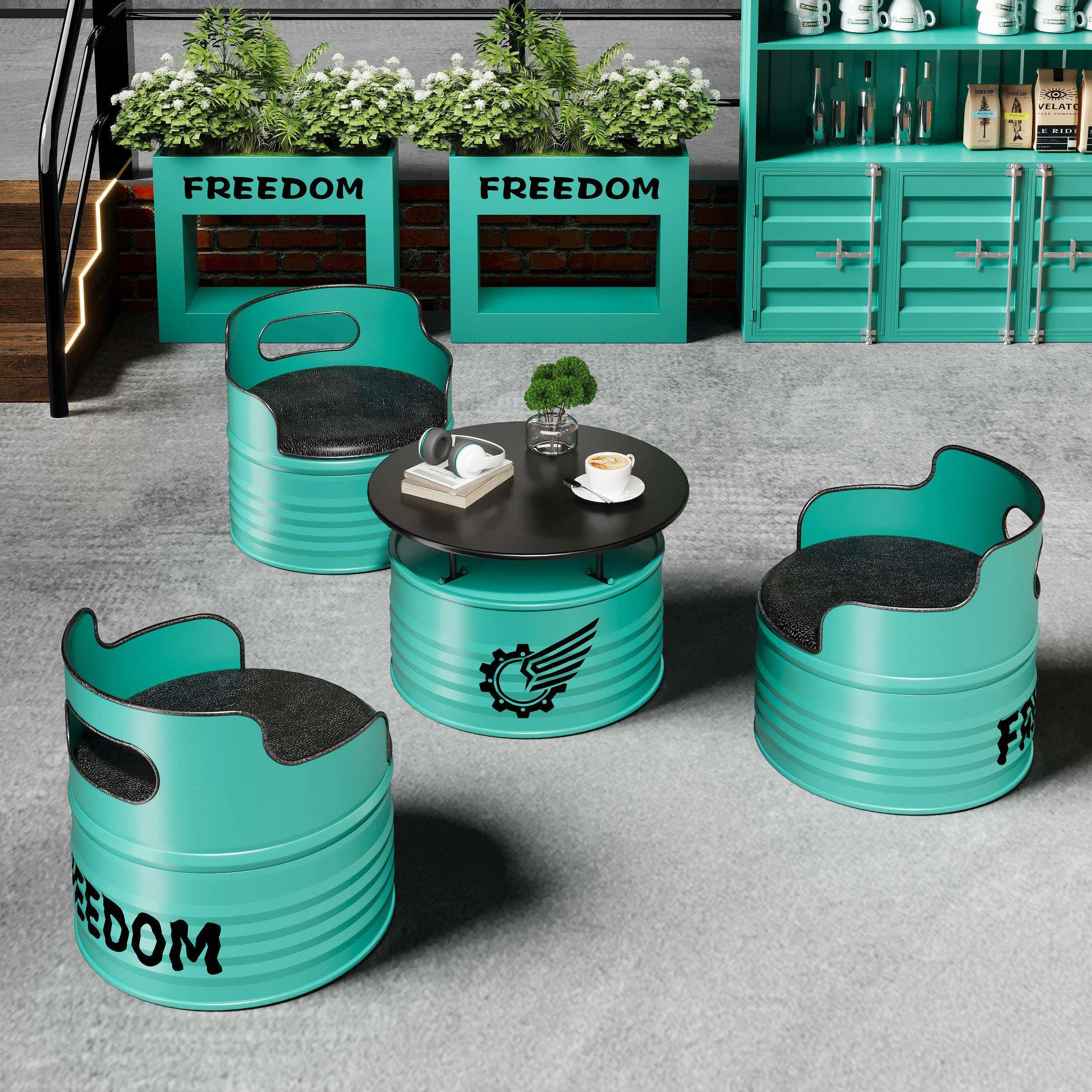 工业风网红铁艺油桶桌椅组合奶茶店健身房竞技机车店酒吧卡座沙发,商业/办公家具,餐桌椅系列,淘宝优惠券,粉丝福利购,淘宝优惠卷