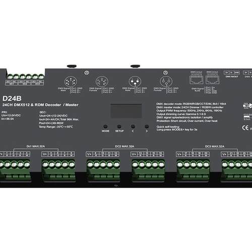12-24VDC 24路*4A 24通道恒压DMX512&RDM解码器 D24B