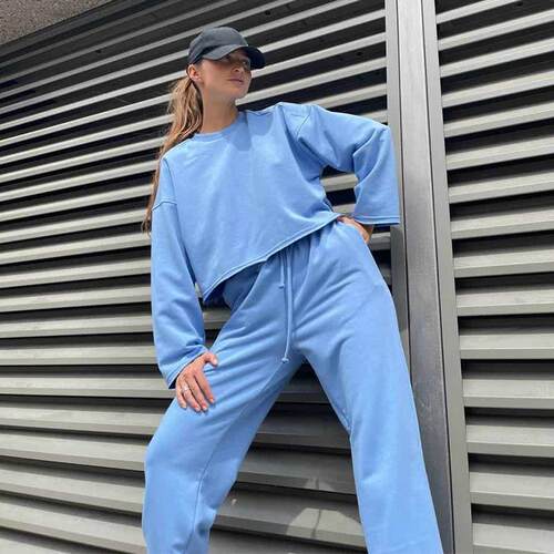 Women's suit round neck sweatshirt elastic pants two
