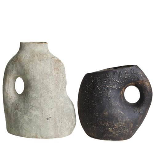 现代格调高级感大地色艺术软装饰品摆件侘寂陶瓷花瓶客厅复古陶罐