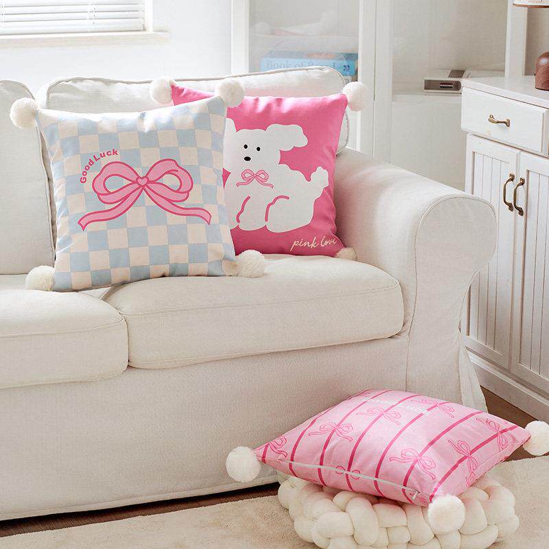 粉色蝴蝶结可爱卡通办公室午睡靠枕客厅卧室长条腰枕家用抱枕枕套