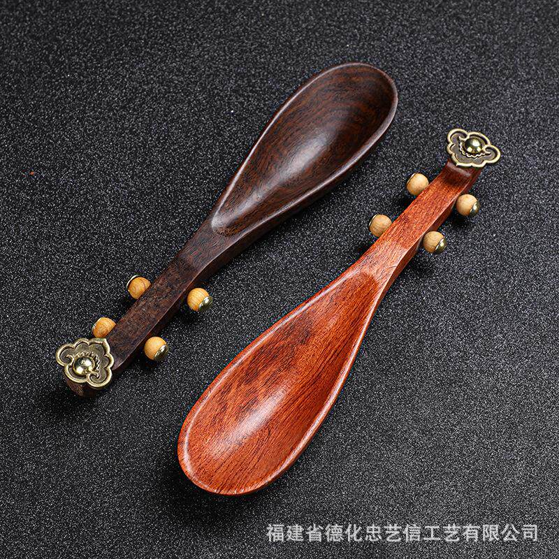 黑檀木琵琶茶勺家用木质勺子茶叶茶铲取茶匙茶道六君子茶具配件