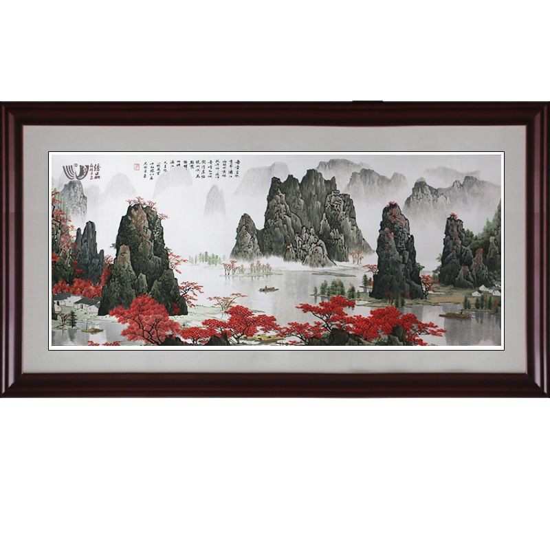 苏绣成品挂画客厅办公室饭店带框装饰画手工刺绣漓江山水图片